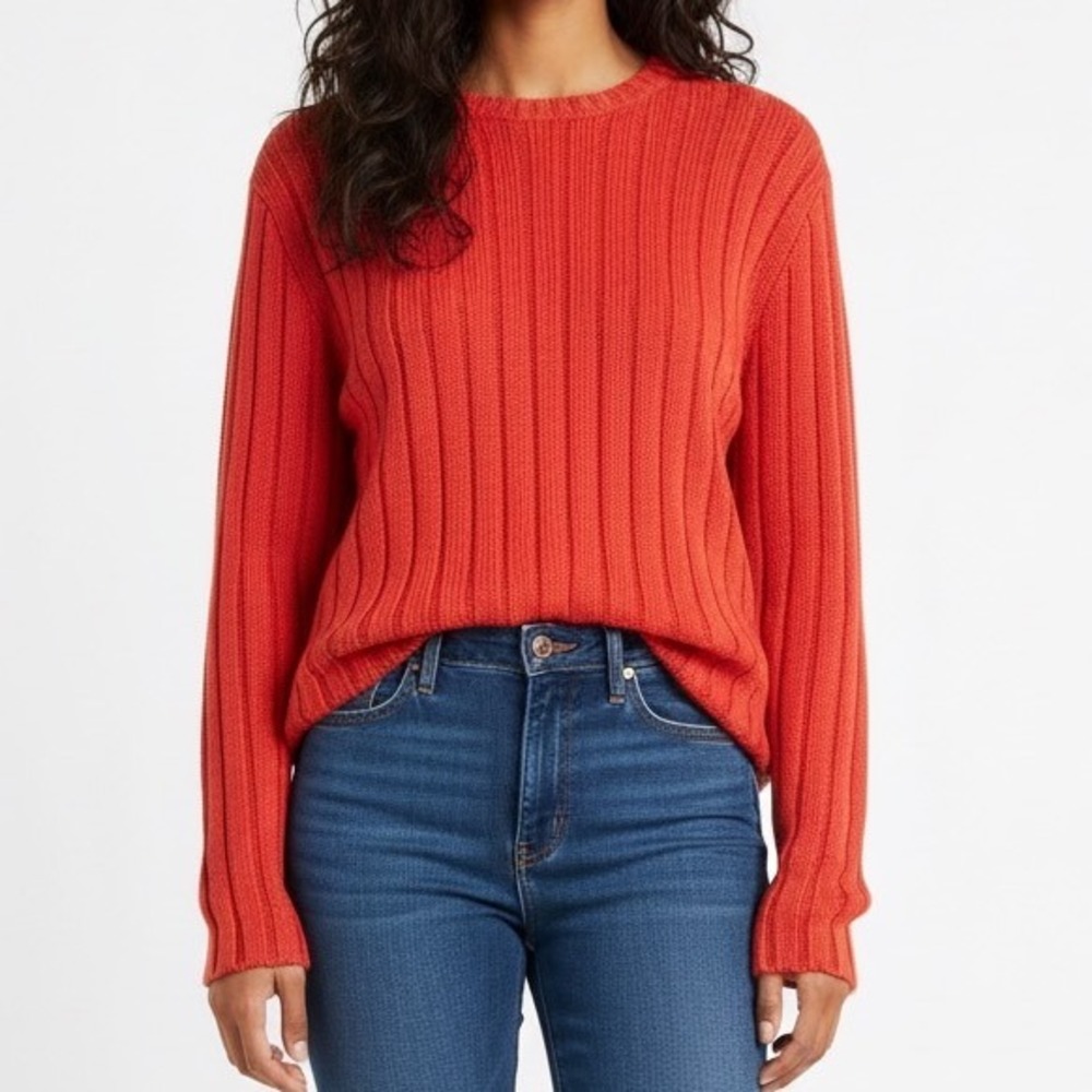 Polo‎ Ralph Lauren Tangerine Orange Linen Cotton Blend Chunky Sweater Large